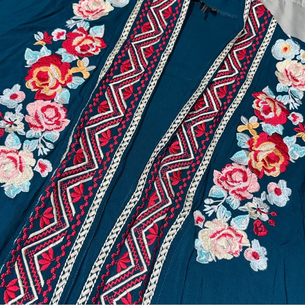 Andree by Unit Open 3/4 Sleeve Floral Embroidered Cardigan Bohemian Artsy Sz 1X - Picture 7 of 12